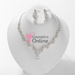 Colier cu cercei AS02AA Argintiu cu cristale din sticla